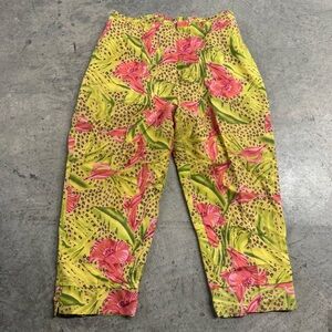VTG Y2k Carán Yellow Floral Tropical Animal Print Cropped Pants Size 1x‎ Retro